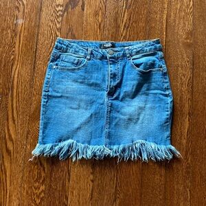 Black Label Frayed Hem Denim Mini Skirt SIZE L